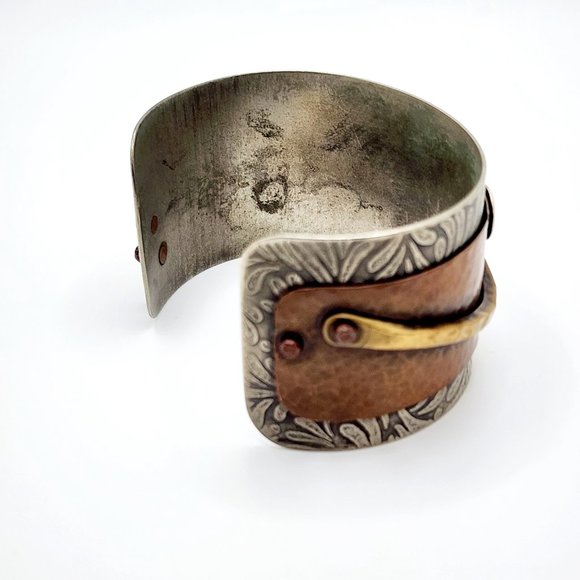 Artisan Riveted Mixed Metals Assemblage Cuff Bracelet - Picture 4 of 8